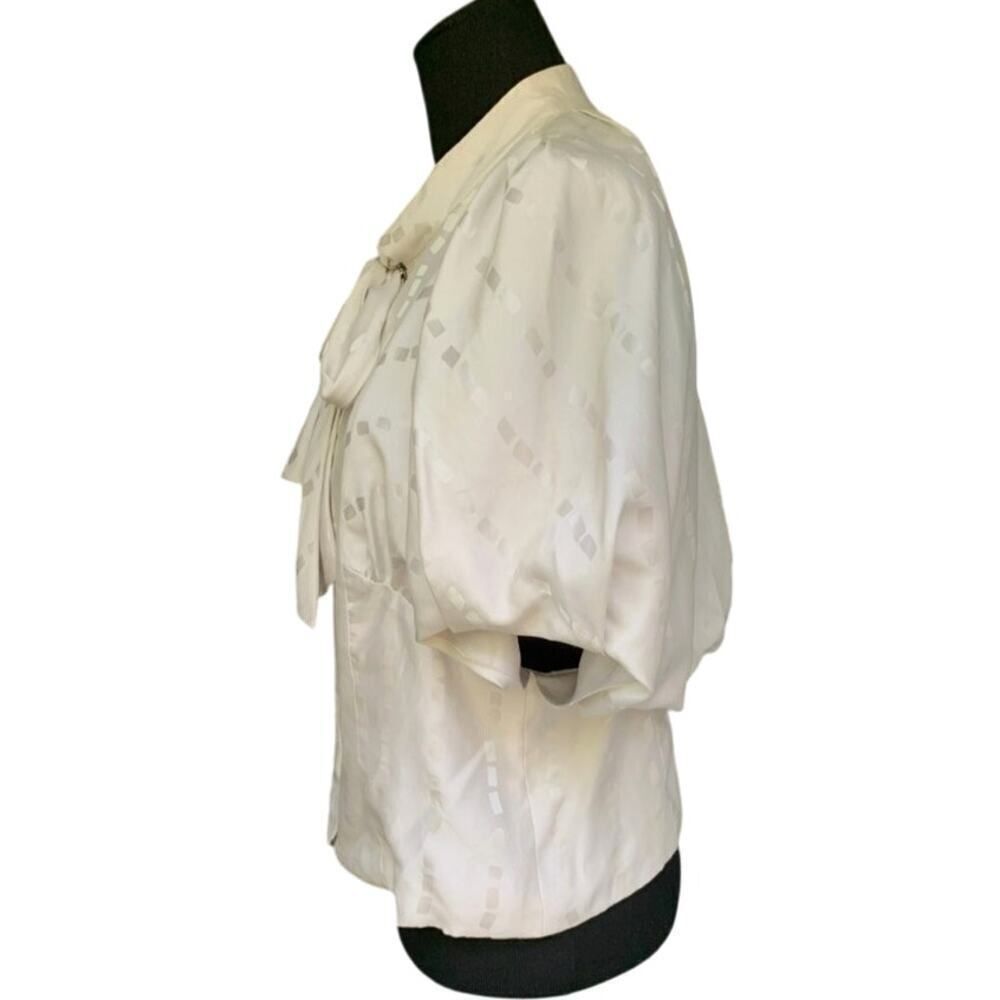Marc Jacobs Silk Dolman Sleeve Tie Front Ivory Silk Jacquard Blouse Small - Picture 3 of 6